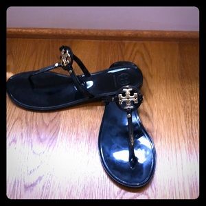 Tory Burch black and gold flip flops